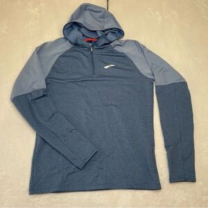 Brooks Running Thermal Hoodie 2.0 Mens Sz S Blue 1/4 Zip Sweatshirt Pullover